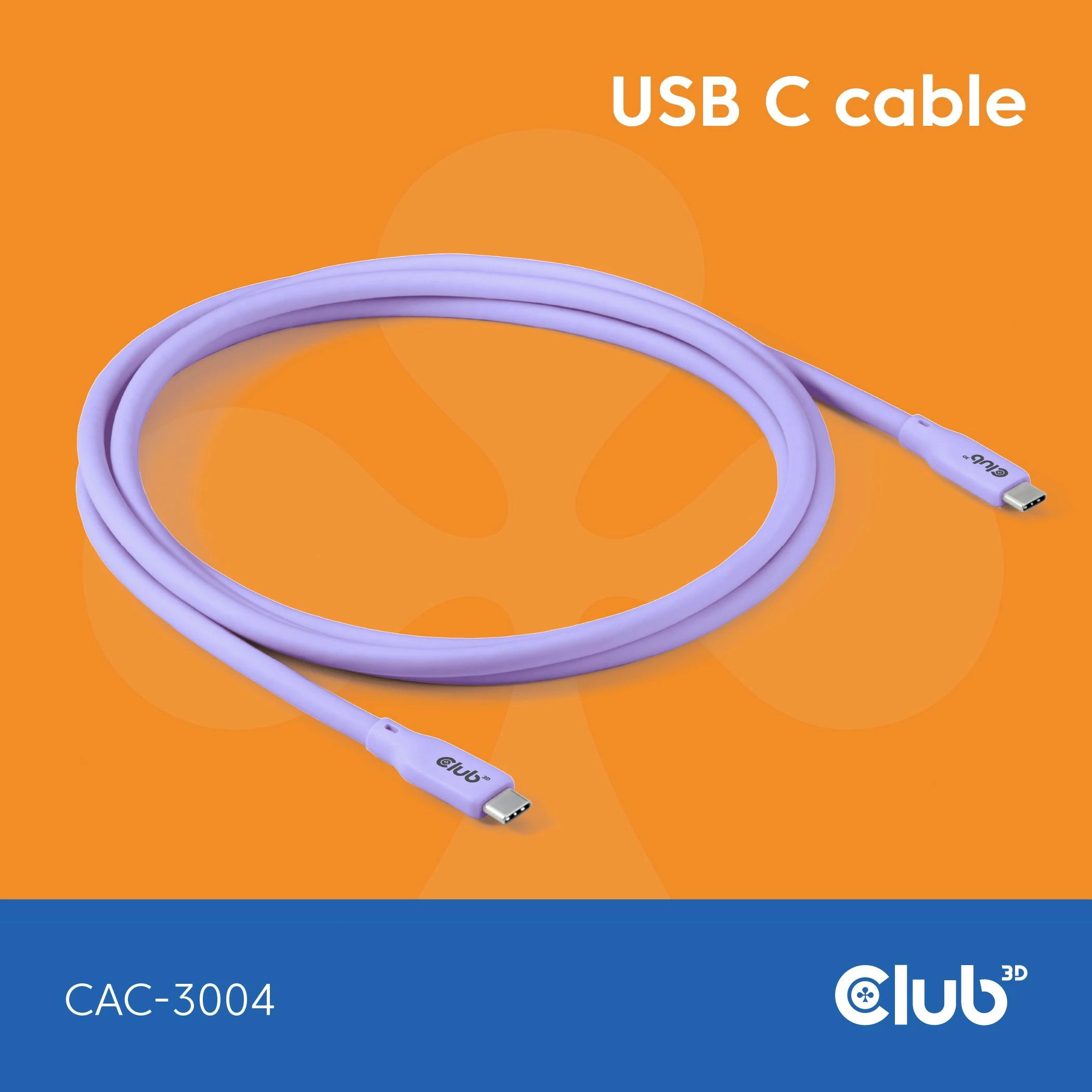 Kabllo USB-C Club3D Lifestyle CAC-3004, 2m, 240W, 20Gbps, lila
