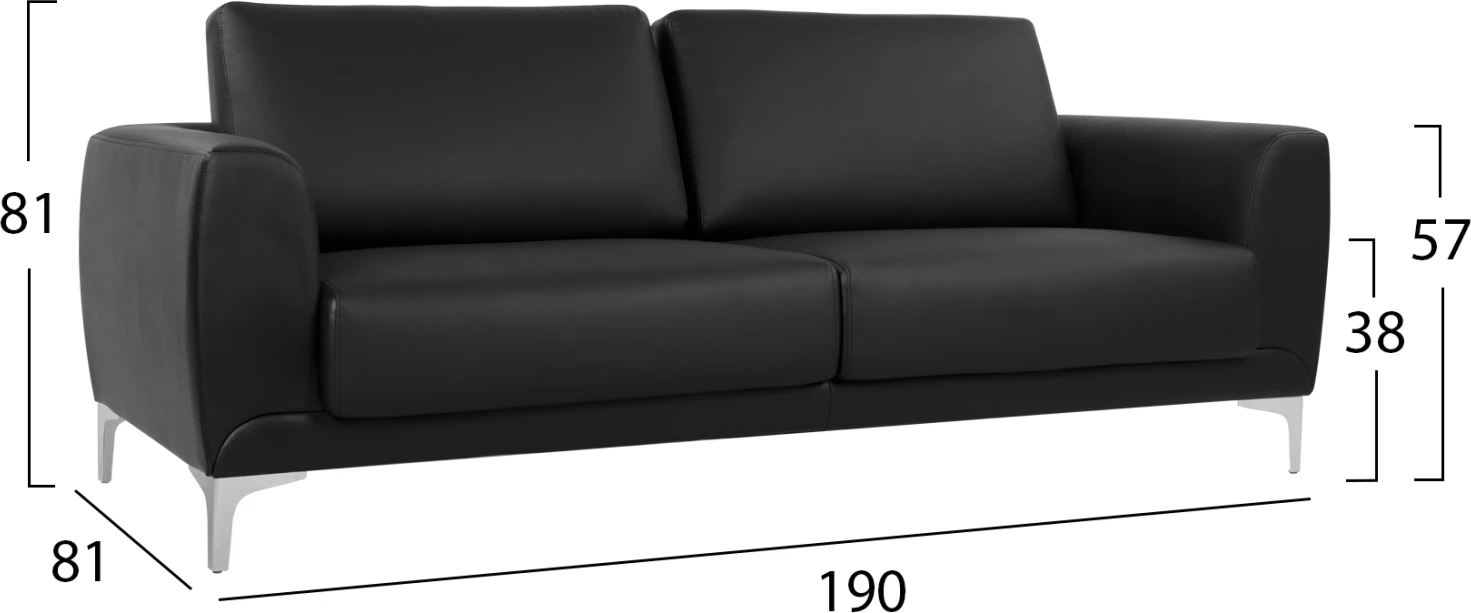 Divan 3 vendësh Kenzie FH3121.31 me PU të zi 190x81x81 cm