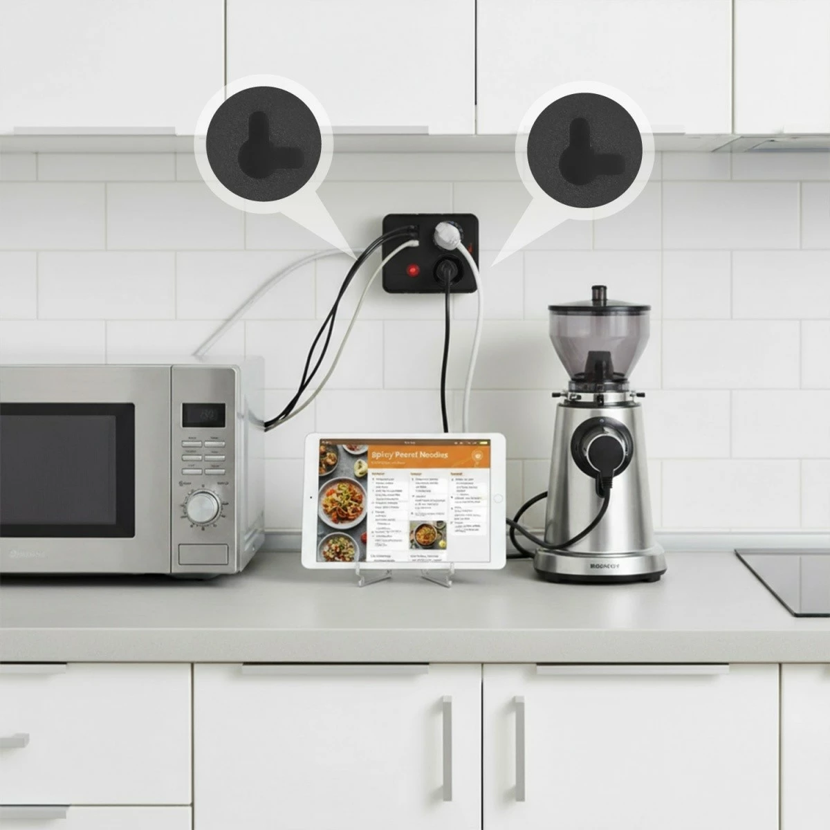 Prizë zgjatëse Maclean MCE387 B, 2 Schuko + 3 USB, 2500W, kabllo 1.5 m, me ndërprerës, e zezë