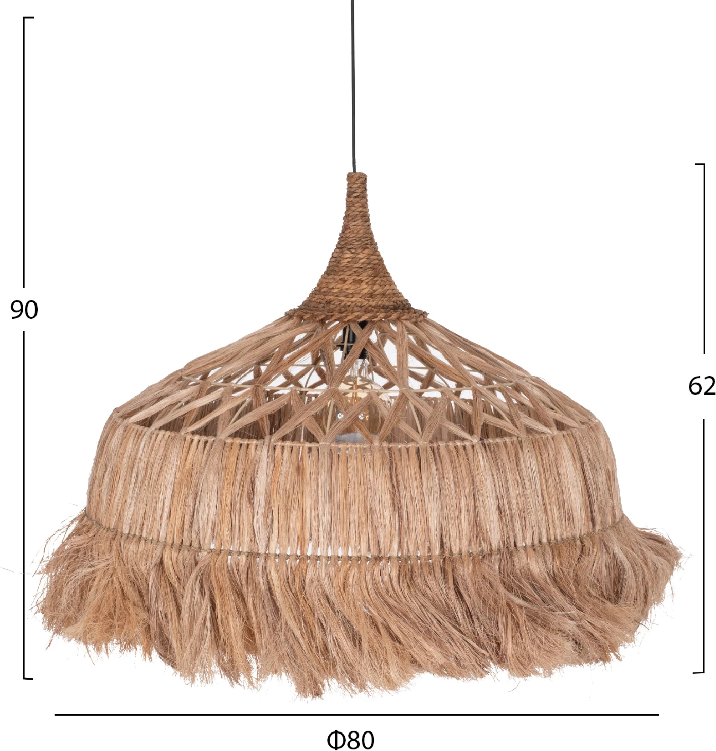 Llambë tavani prej fibrash abaka, ngjyrë natyrale, Φ80x62-90Hcm, FH7780
