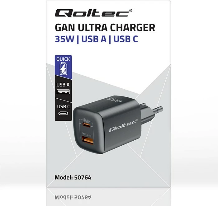 Karikues muri Qoltec 50764, 35W, 1x USB Type-C PD, 1x USB, i zi