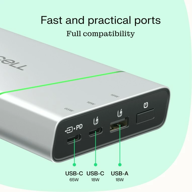 Powerbank Green Cell PowerPlay Pro PBPLGC20P 20800mAh 65W PD 2x USB-C + USB-A argjendtë/zezë