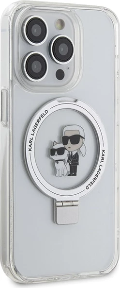 Mbështjellës Karl Lagerfeld Ring Stand Karl&Choupette MagSafe për iPhone 13 Pro Max, Bardhë