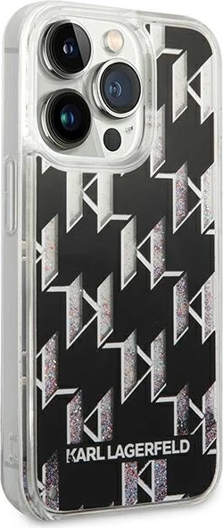 Mbështjellës Karl Lagerfeld KLHCP14LLMNMK për iPhone 14 Pro 6.1", hardcase, Liquid Glitter Monogram, zi