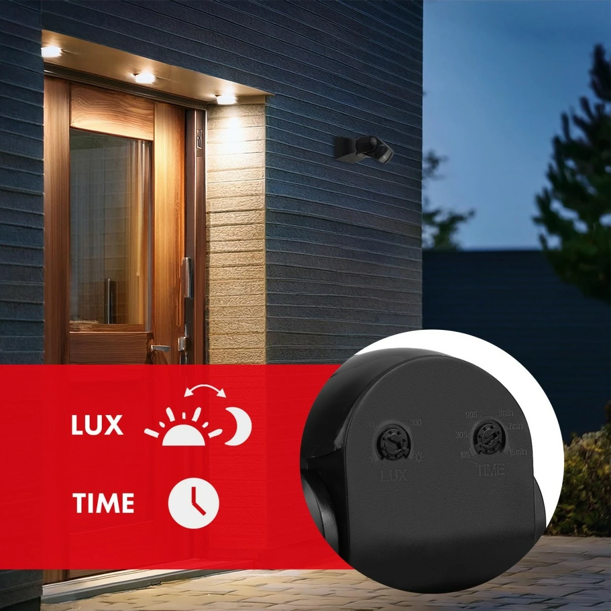 Sensor lëvizjeje PIR, Maclean, MCE201 B/B, 12 m 180° IP65 220-240V AC, e zezë