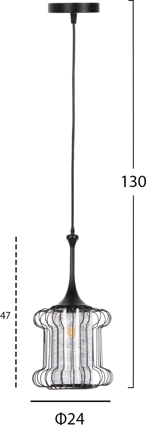 Llampë varëse tavani, FH4087, metal i zi - pëlhurë e bardhë, Φ24x130H cm