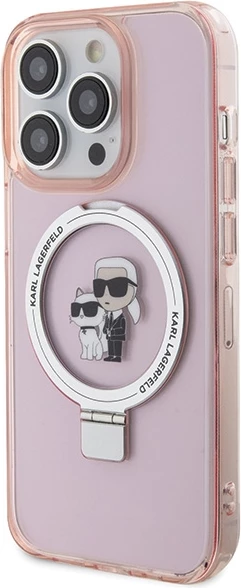 Mbështjellës Karl Lagerfeld KLHMP15LHMRSKCP për iPhone 15 Pro 6.1", me unazë Ring Stand, MagSafe, rozë