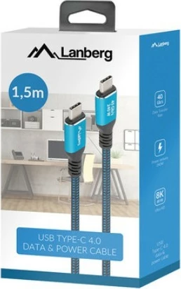 Kabllo USB-C Lanberg CA-CMCM-45CU-0015-BK, USB4, 1.5m, 240W, 40Gb/s, zi-blu