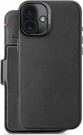 Mbështjellës Decoded për iPhone 16 Plus me portofol të ndashëm, MagSafe, Lëkurë, E zezë