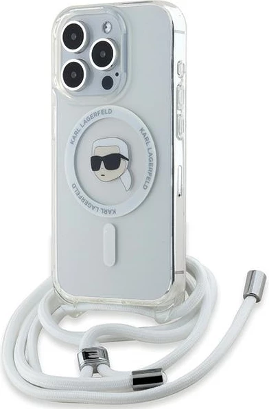 Mbështjellës Karl Lagerfeld Crossbody IML Karl Head MagSafe për iPhone 15 Pro, Transparent
