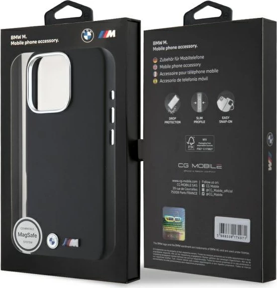 Mbështjellës BMW M Smooth Full Wrapped Metal MagSafe për iPhone 16 Pro, zi