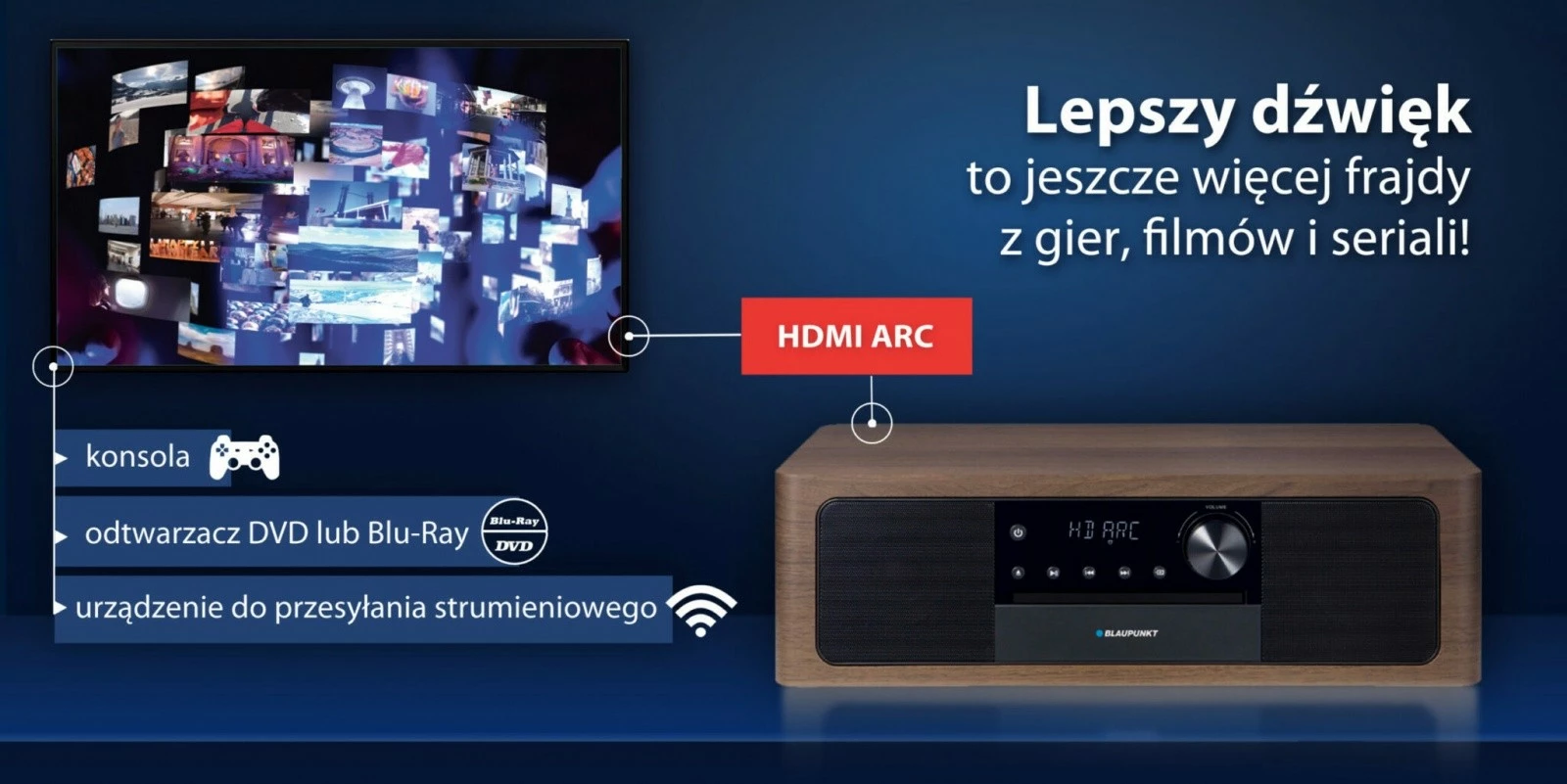 Micro HiFi Blaupunkt MS22BT, Bluetooth, HDMI ARC, CD/MP3/USB/AUX, Ngjyrë druri