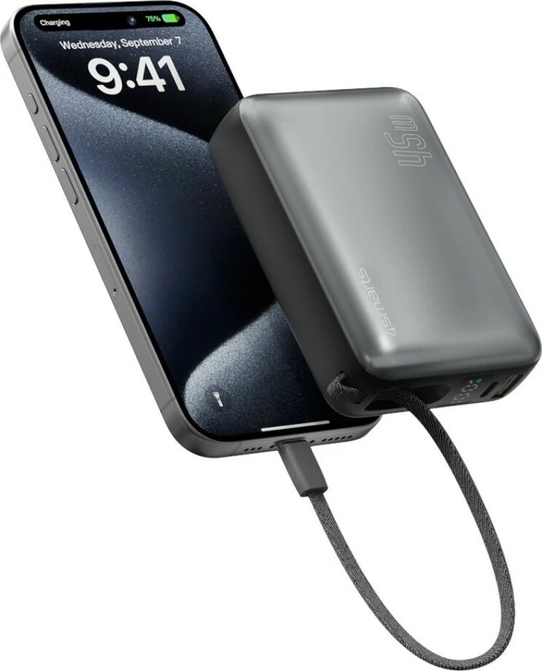 Bateri e jashtme 4smarts Enterprise Compact (KAT07396) 20000mAh 45W, 2x USB-C + USB-A, kabllo USB-C e integrume, display LCD, gri