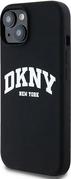 Mbështjellës DKNY Liquid Silicone me logo të bardhë, MagSafe, për iPhone 14/15/13, Zi