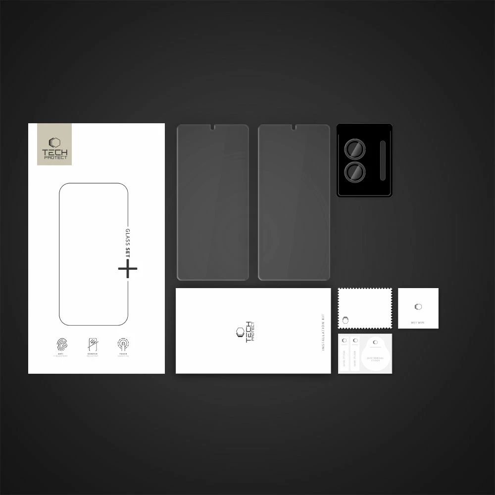 Set xhama të temperuar Tech-Protect Glass Set+ për Samsung Galaxy S25 Edge, Transparent, 3 copë