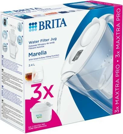 Ibrik filtrues uji Brita Marella+ PRO, 2.4L, 3 kartridha, Bardhë