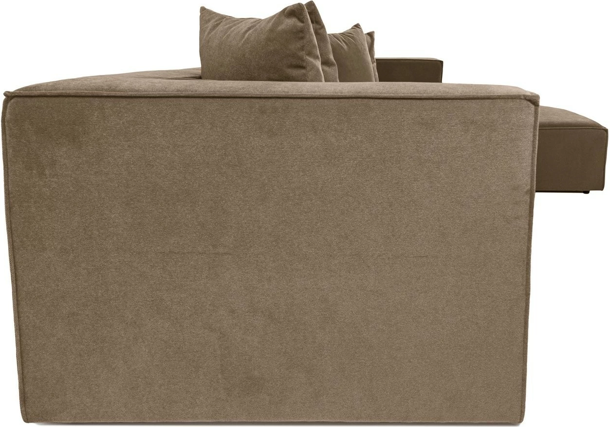 Këndore Sora me pouffe, kornizë druri, pëlhurë lino, kafe, 350x65x190cm