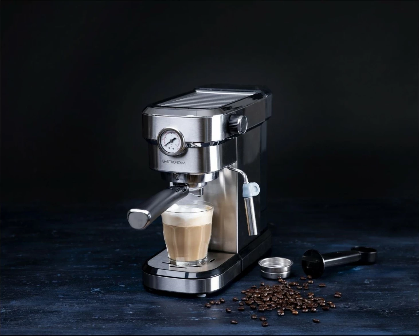 Aparat kafeje Gastronoma 18110001, presion piston, 1.1L, argjendtë