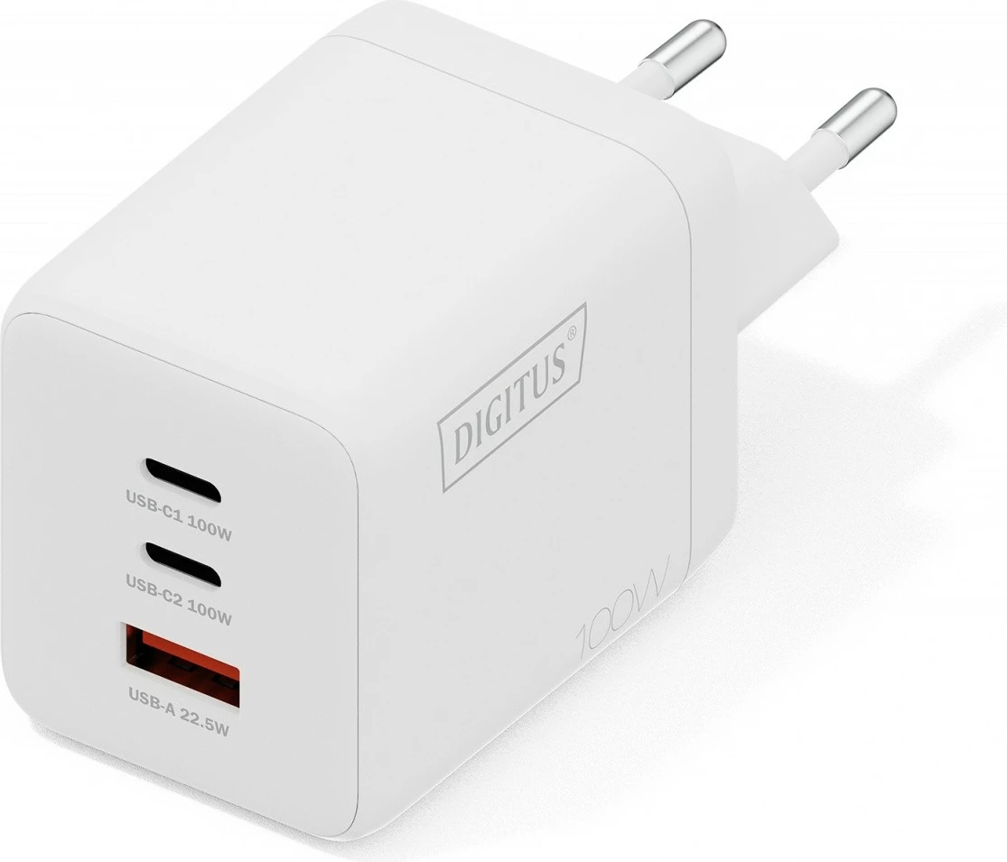 Karikues muri GaN 100W, Digitus DA-10304, 2x USB-C + 1x USB-A, i bardhë