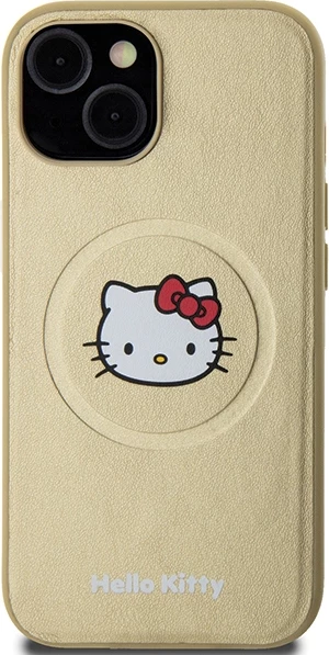 Mbështjellës Hello Kitty Leather Kitty Head MagSafe për iPhone 14, lëkurë artificiale, ari