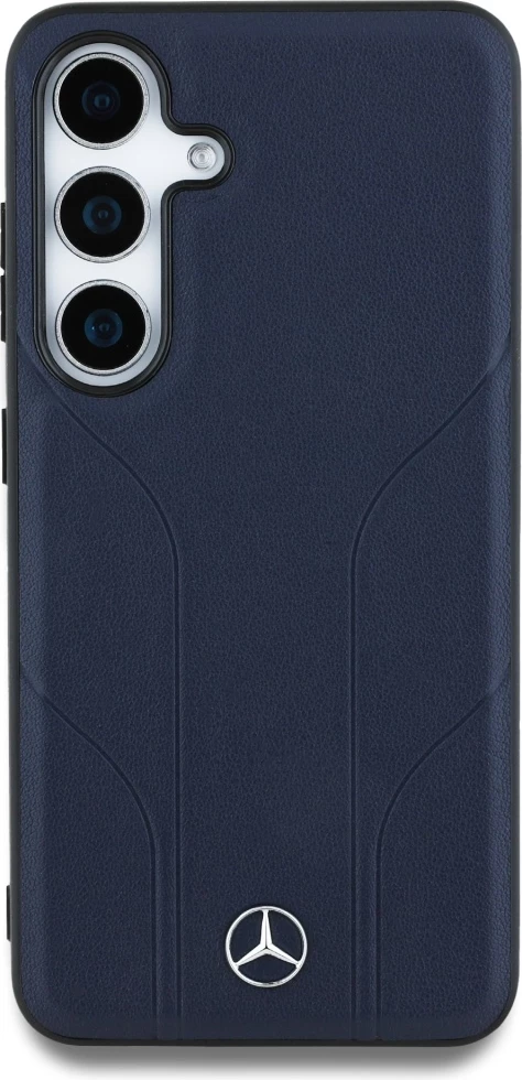 Mbështjellës Mercedes Leather Debossed Lines MagSafe për Samsung Galaxy S25, Kaltër