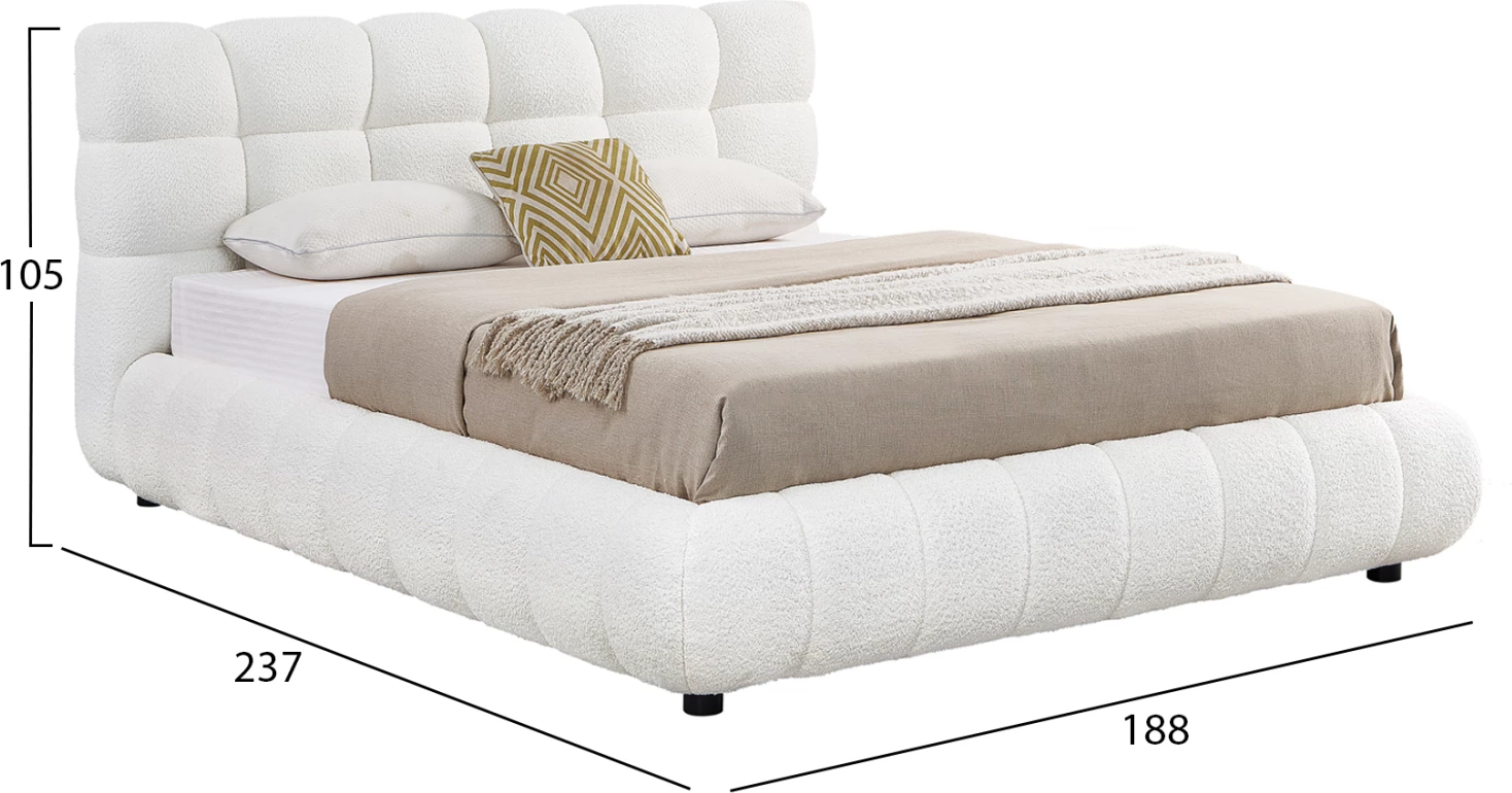 Krevat dopio me hapësirë për depo, pëlhurë chenille e bardhë, SOMNIUM CD725.02, dyshek 160x200cm