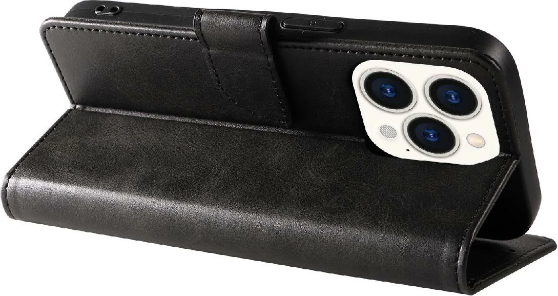 Mbështjellës Hurtel Leather Book Case për iPhone 16 Pro, e zezë