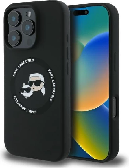 Mbështjellës Karl Lagerfeld KLHMP16XSKCHTCK për iPhone 16 Pro Max 6.9", silikon, MagSafe, zi