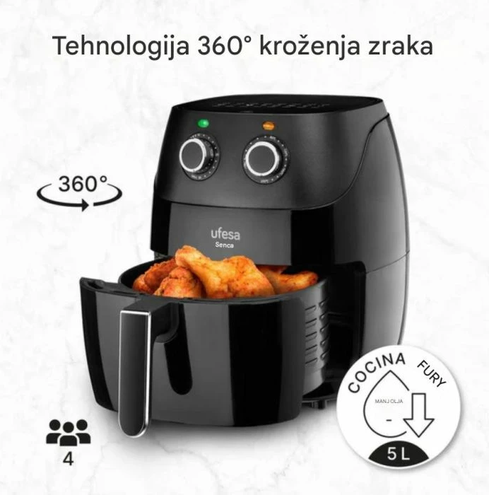 Fritezë me ajër UFESA Shadow 5L 1500W, e zezë