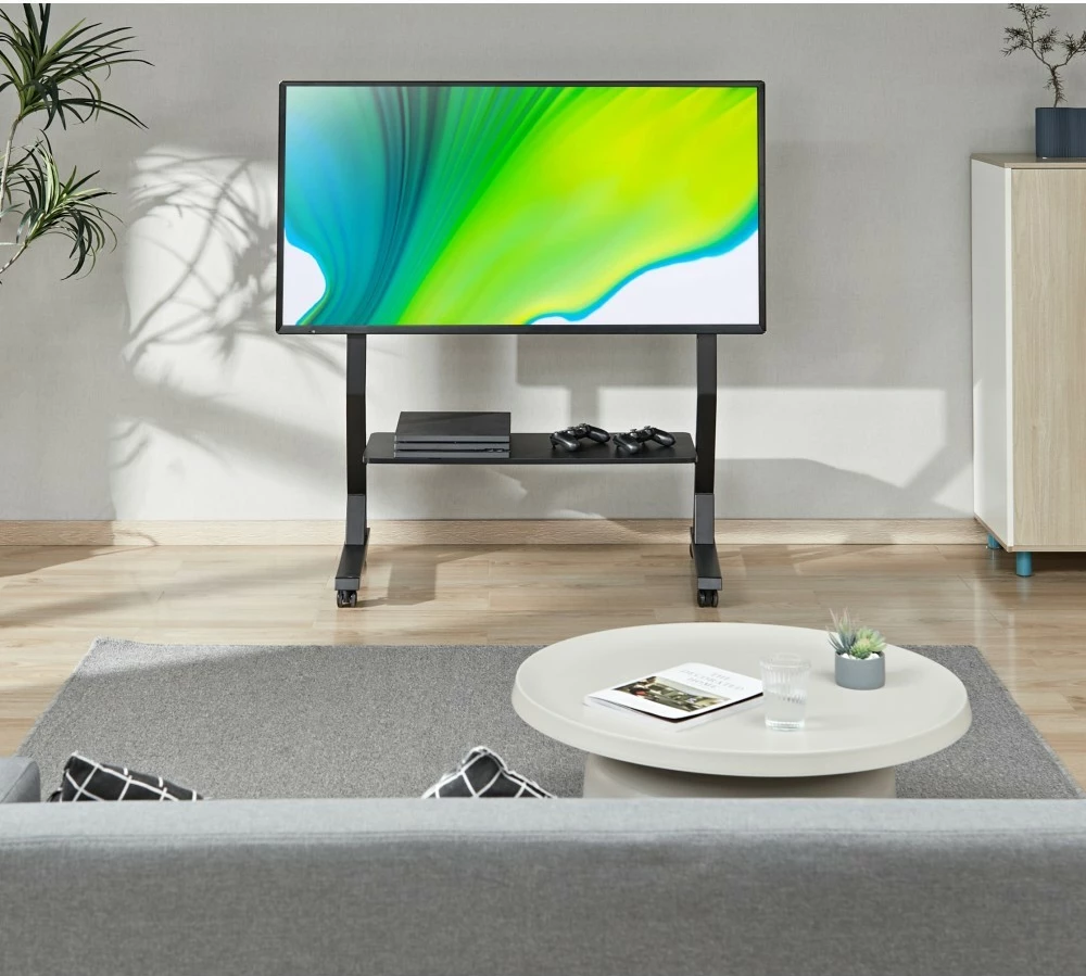 Qëndrim mobil për TV Techly 366983, për ekrane 45-90 inç, 60kg, me rafte, i zi