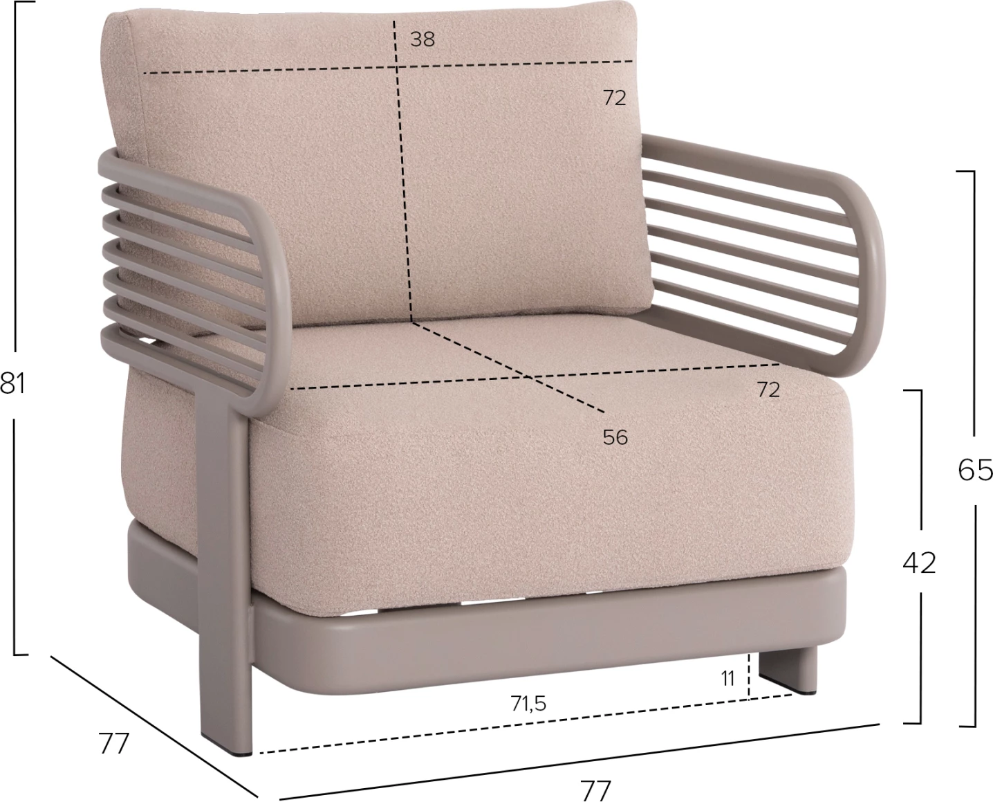 Set lounge për jashtë, 4 pjesë, AURA CD6193.04, alumin ngjyrë shampanje, pëlhurë OLEFIN, tavolinë me sipërfaqe gur