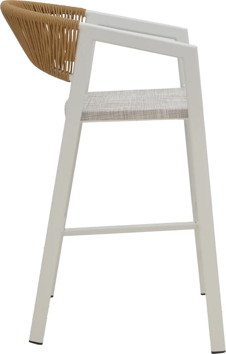 Karrige për bar alumini Phoenix, e grumbullueshme, kornizë e bardhë-tekstilen natyrale rattan, 53x58x103cm