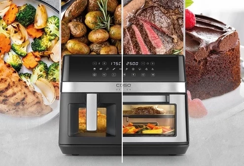 Fritezë me ajër të nxehtë CASO AirFry DuoChef 3186, 14 L, 2200 W, 2-in-1 furrë, e zezë/argjendtë
