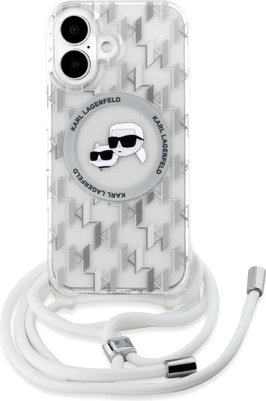 Mbështjellës Karl Lagerfeld IML Crossbody Monogram Karl & Choupette Head MagSafe për iPhone 16, Transparent