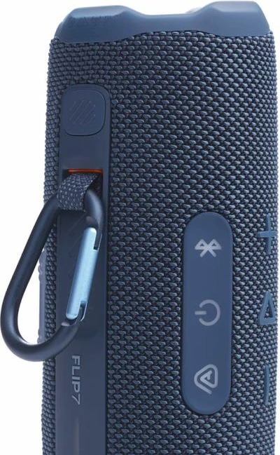 Altoparlant portativ Bluetooth JBL Flip 7, 16 orë, IP68, Blu, me rrip dore + karabiner