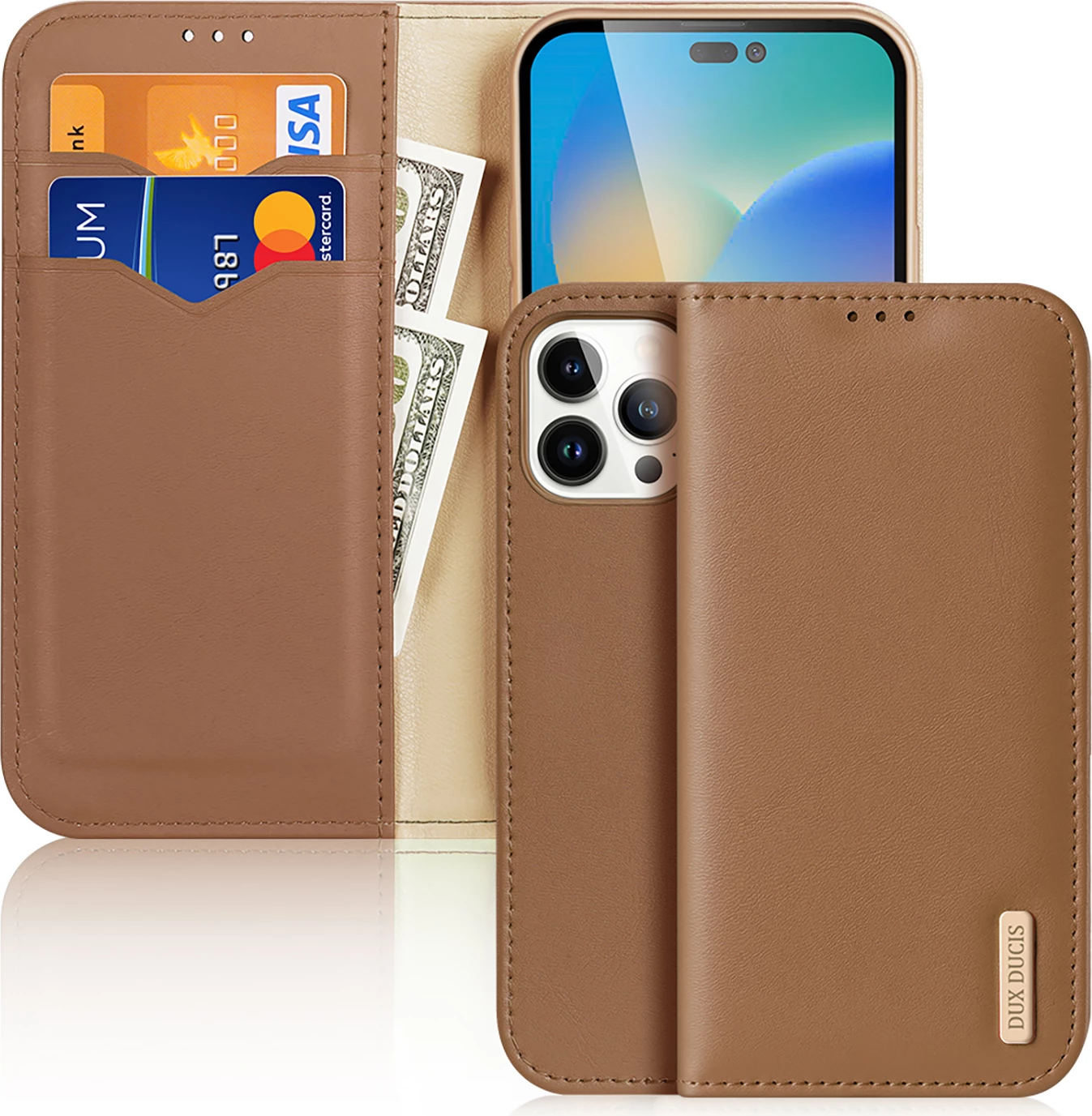 Mbështjellës Dux Ducis Hivo për iPhone 14 Pro Max, lëkurë natyrale, kafe