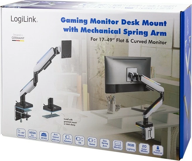 Mbajtës monitori LogiLink BP0162, për tavolinë, për 17-49 inç, ngjyrë e bardhë/zezë