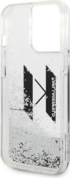 Mbështjellës Karl Lagerfeld KLHCP14LLBKLCS për iPhone 14 Pro 6.1", Liquid Glitter Big KL, argjendtë