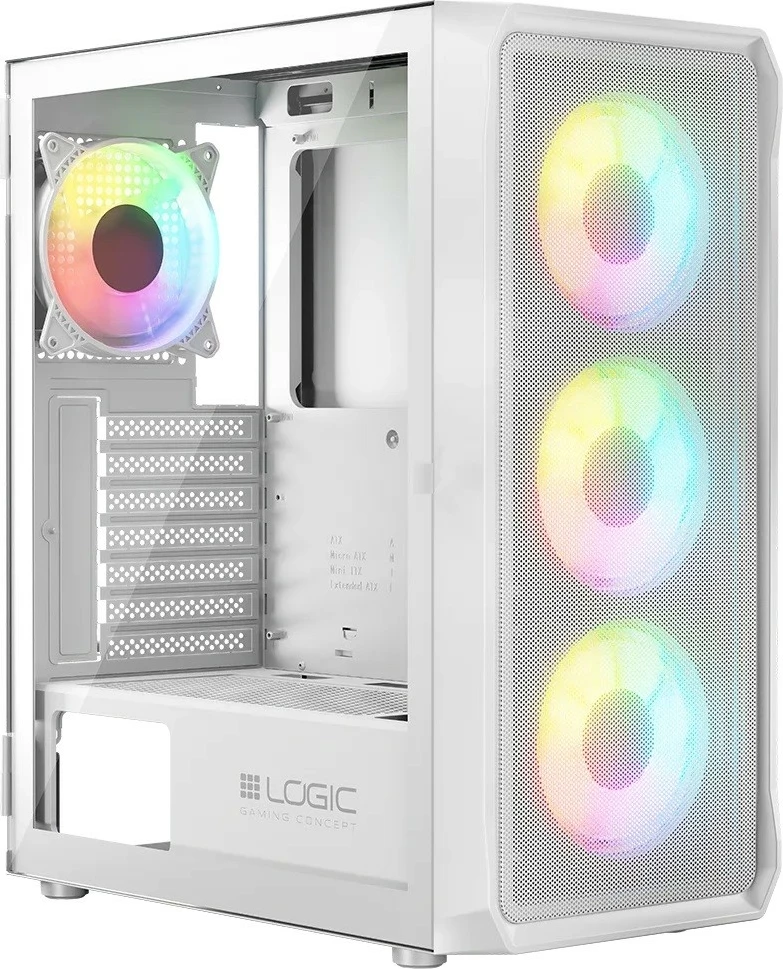 Kasë PC Logic Concept Portos ARGB Midi Tower, ATX/Micro ATX, x4 ARGB, panel anësor xham i kalitur, USB 3.0, White