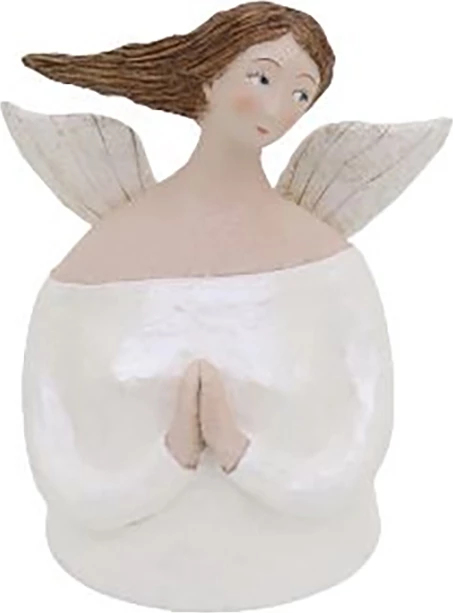 Dekor për Krishtlindje engjëll me krahë, polirezine, 20x14x23.5cm, e bardhë-bezhë