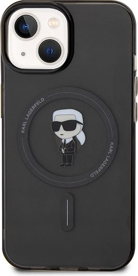 Mbështjellës Karl Lagerfeld IML Ikonik MagSafe për iPhone 15, i zi