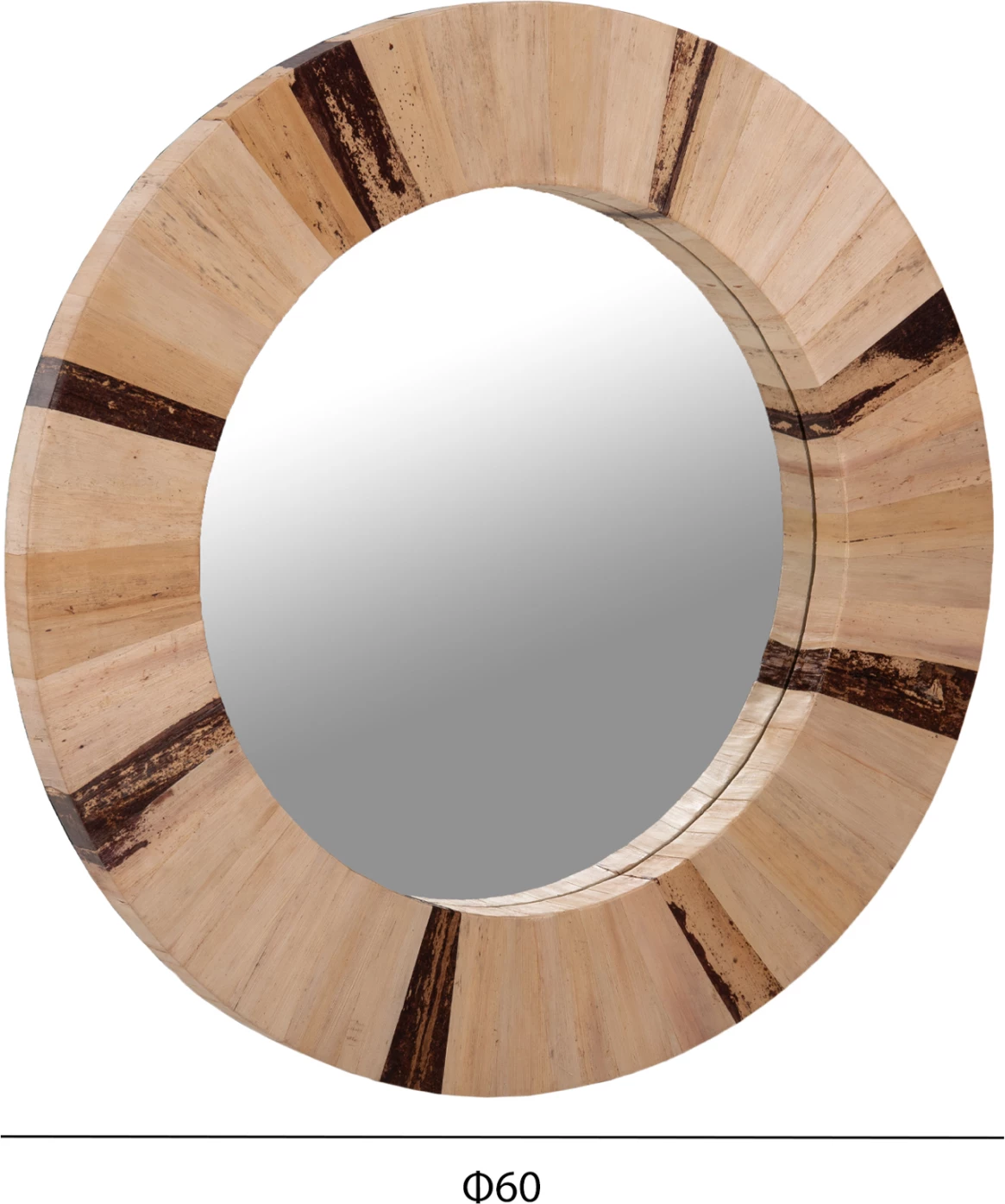 Pasqyrë muri e rrumbullakët, fibra gjethe palme të thara, ngjyrë natyrale, FH7837, Φ60x4 cm