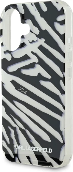 Mbështjellës Karl Lagerfeld IML Zebra Pattern & Cord për iPhone 16, Zi