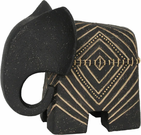 Dekor elefant TRUNKY B, polirezine, ngjyrë e zezë-bezhë, 26.5x15x23cm