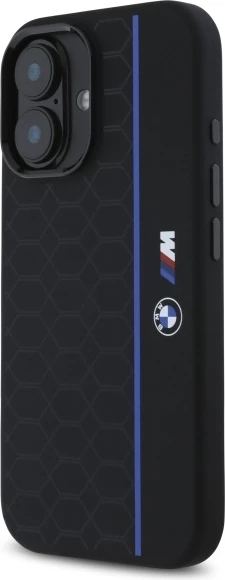 Mbështjellës BMW Silicone Hexagon Blue Line MagSafe për iPhone 16, Zi