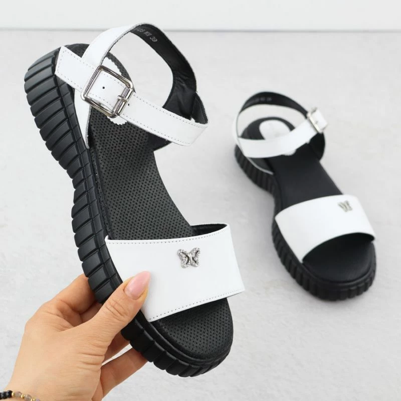 Sandale lëkure Filippo DS6811, të bardha, femra