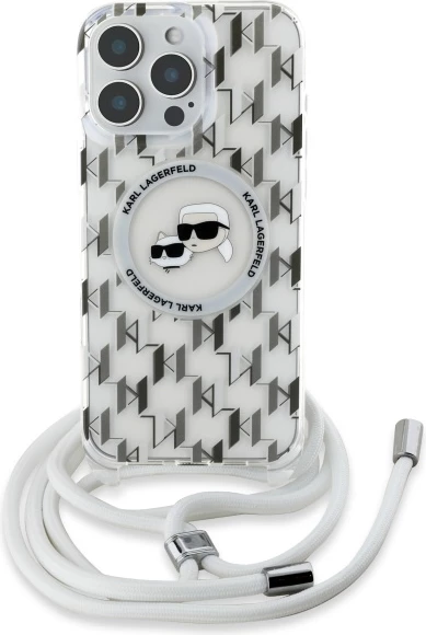 Mbështjellës Karl Lagerfeld IML Crossbody Monogram Karl & Choupette Head MagSafe për iPhone 16 Pro, Transparent
