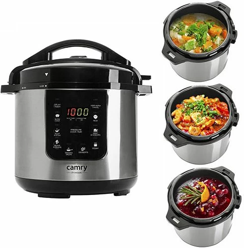 Tenxhere multifunksionale me presion CAMRY CR6409 6L 1000W, argjendtë/zezë