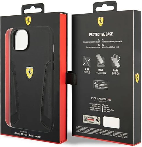 Mbështjellës Ferrari FEHCP14MRBUK për iPhone 14 Plus 6.7", lëkurë, i zi
