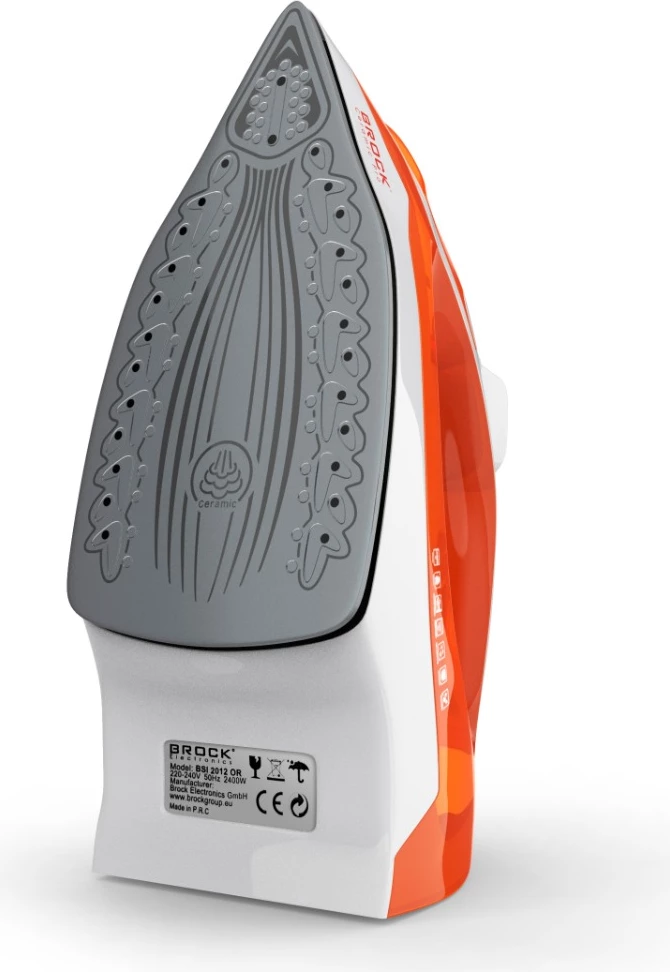 Hekur me avull Brock BSI 2012 OR 2400W, shollë qeramike, rezervuar 280 ml, portokalli/bardhë